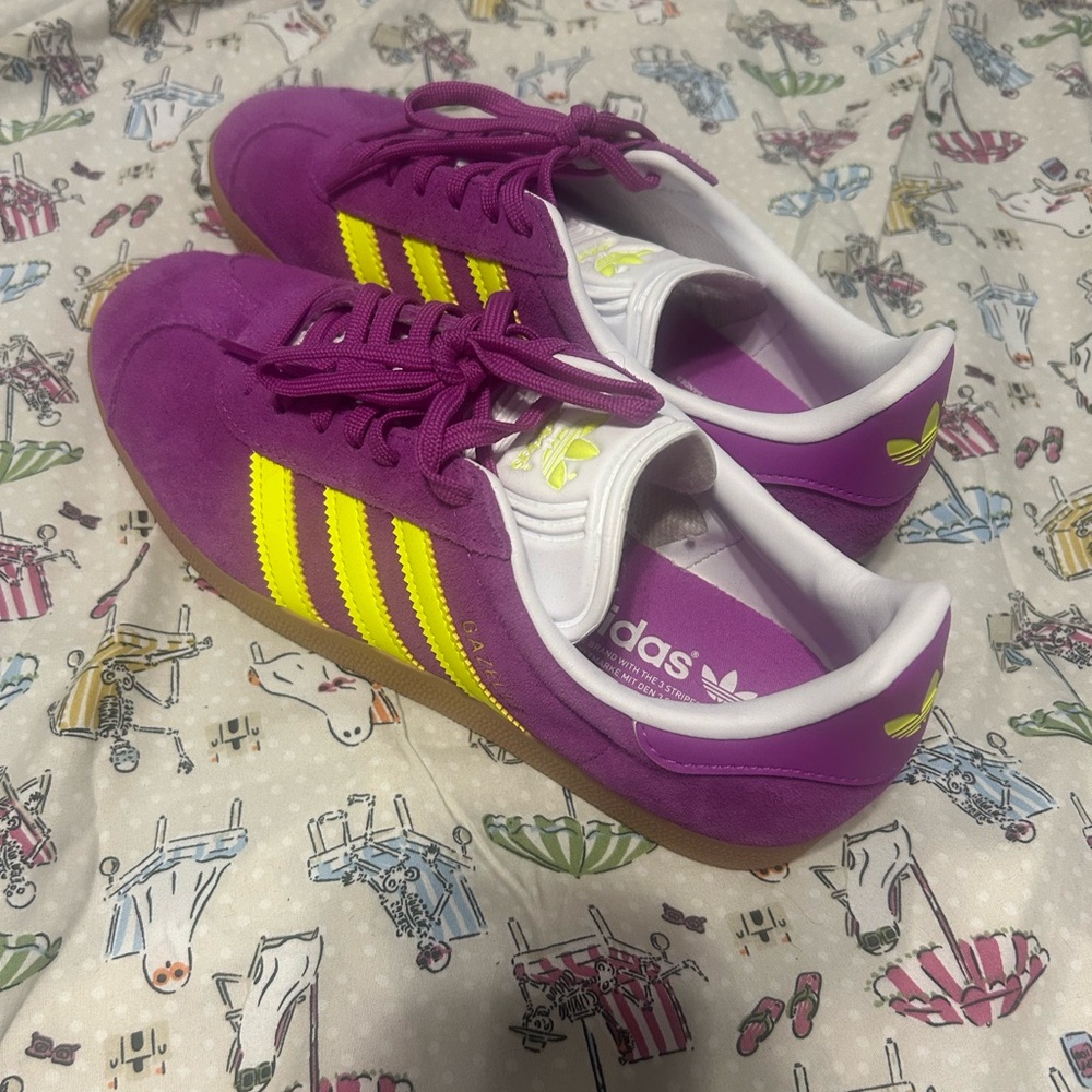 Adidas Vibrant Purple and Yellow Gazelles
